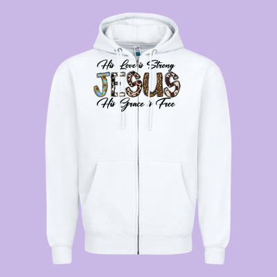 His Love Is Strong Jesus His Grace Is Free Zipper Hoodie Designed By Cowhidedigitalart