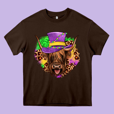 Highland Cow Mardi Gras Heavy Core Tee Designed By Jahusdesignshop