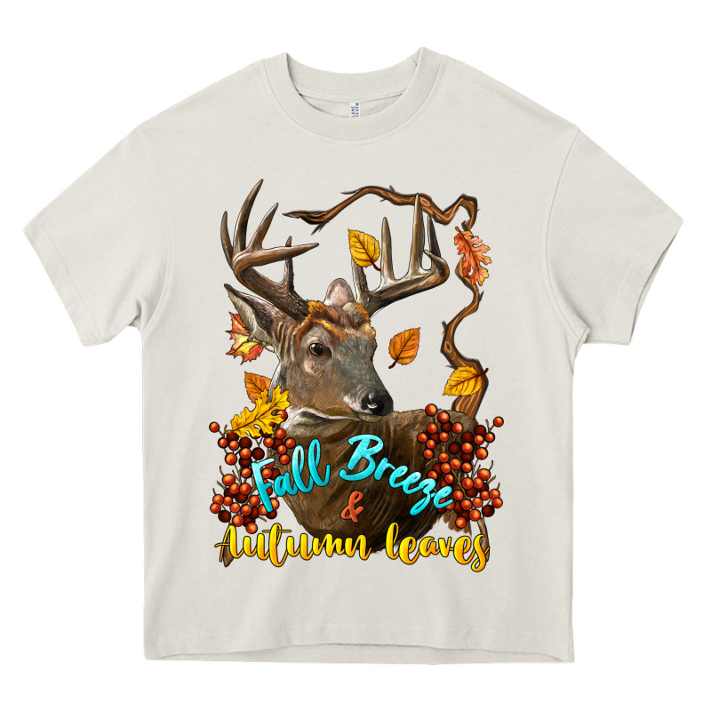 Fall Breeze And Autumn Leaves Deer Heavy Core Tee by LillyAllenDesigns | Teevron