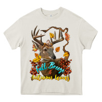 Cream Fall Breeze And Autumn Leaves Deer Heavy Core Tee - LillyAllenDesigns