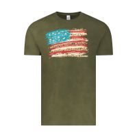 Vintage Olive American flag with leopard Vintage Tee - HowdyJamesFarm