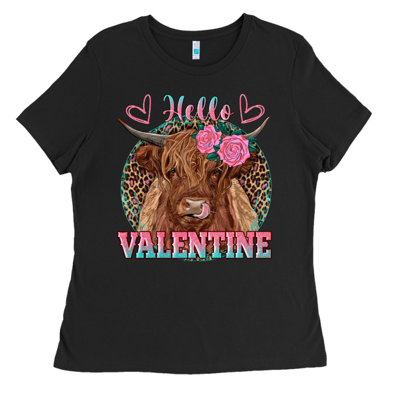 Hello Valentine Highland Cow Ladies Tee by RanaPortraitStore | Teevron