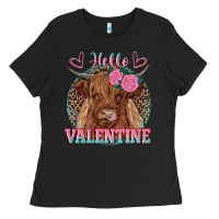 Black hello valentine highland cow Ladies Tee - RanaPortraitStore