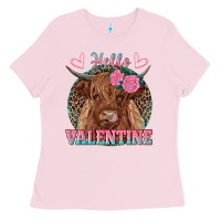 Bubblegum Pink hello valentine highland cow Ladies Tee - RanaPortraitStore