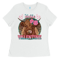 White hello valentine highland cow Ladies Tee - RanaPortraitStore