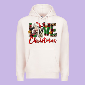 Love Christmas Holstein Heifer Premium Hoodie Designed By Fadigitalartstudio