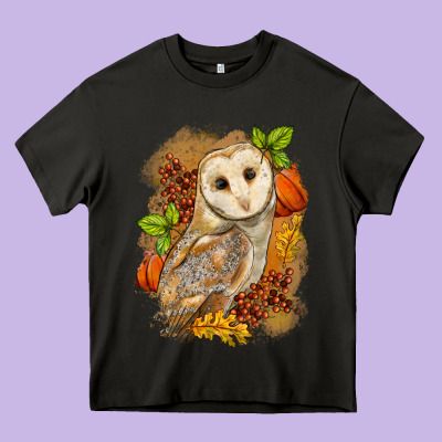 Fall Owl Heavy Core Tee Designed By Lillyallendesigns