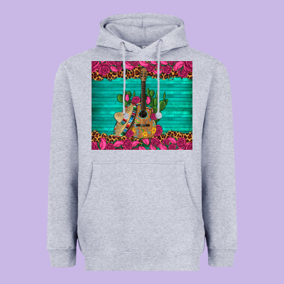 Mexican Guitar Roses Cactus Sombrero Heavyweight Hoodie Designed By Artiststas