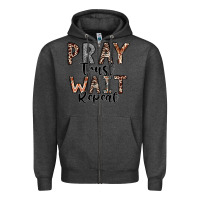Charcoal Heather Pray Trust Wait Repeat Zipper Hoodie - CowhideDigitalArt