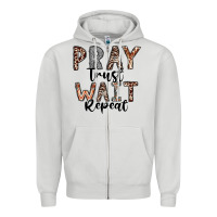 Dove Grey Pray Trust Wait Repeat Zipper Hoodie - CowhideDigitalArt