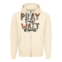 Sandshell Pray Trust Wait Repeat Zipper Hoodie - CowhideDigitalArt