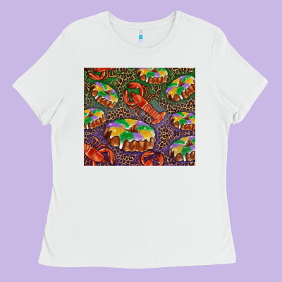 Mardi Gras King Cake And Crawfish Ladies Tee Designed By Ranaportraitstore