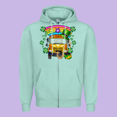 St. Patricks Day School Bus Zipper Hoodie Designed By Sublimationcraftshop