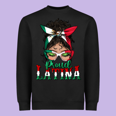Proud Latina Messy Bun Mama Heavyweight Sweatshirt Designed By Bundleandbundleshop