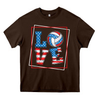 Chocolate Brown love usa flag volleyball gifts for volleyball fans teen t shirt Heavy Core Tee - minhPixels