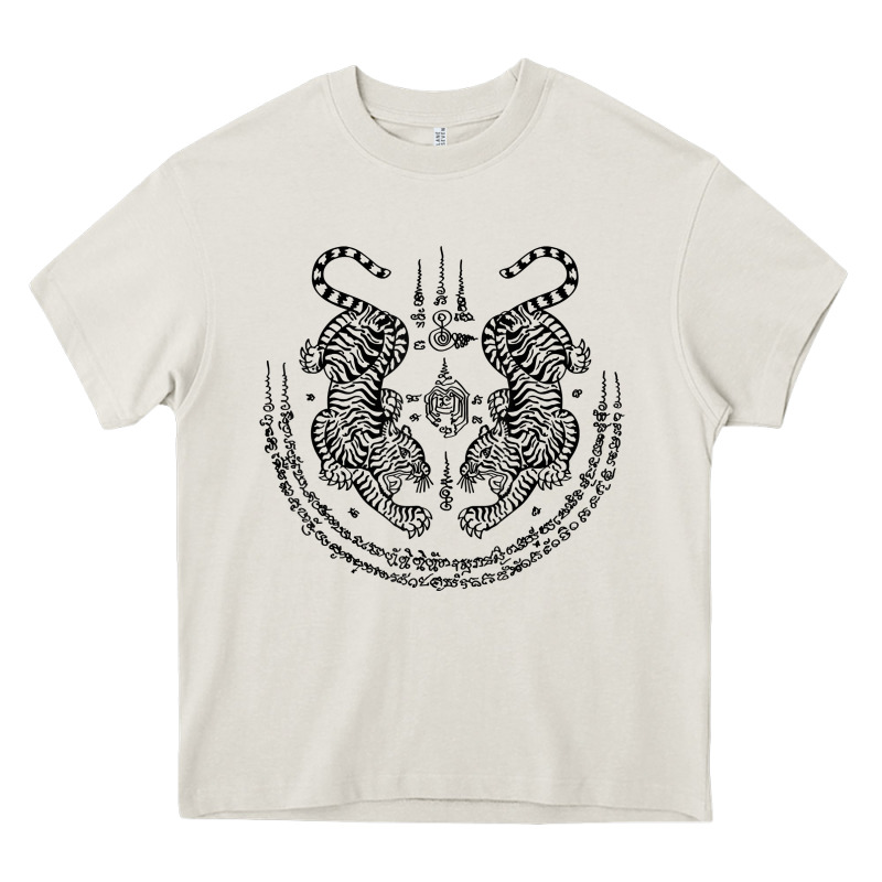 Sak Yant Thai Tattoo Twin Tiger Muay Magical Thailand Gifts T Shirt Heavy Core Tee by minhPixels | Teevron