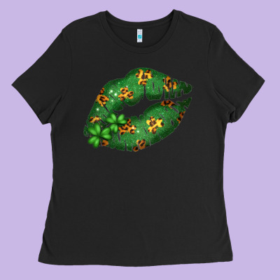 Green And Leopard Patterned Irish Day Lips Ladies Tee Designed By Bettercallsaul