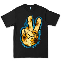 Black Yellow Glitter Sunflower Peace Sign Premium Tee - Jasminsmagicworld