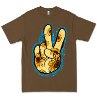Cacao Yellow Glitter Sunflower Peace Sign Premium Tee - Jasminsmagicworld