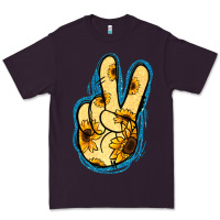 Plum Yellow Glitter Sunflower Peace Sign Premium Tee - Jasminsmagicworld