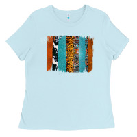 Western Leopard Glitter Aztec Cowhide Pattern Brushstroke Ladies Tee | Teevron