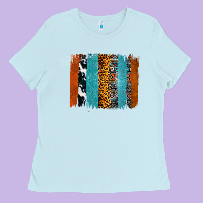 Western Leopard Glitter Aztec Cowhide Pattern Brushstroke Ladies Tee Designed By Bettercallsaul