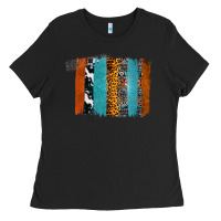 Black Western Leopard Glitter Aztec Cowhide Pattern Brushstroke Ladies Tee - Bettercallsaul