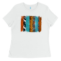 White Western Leopard Glitter Aztec Cowhide Pattern Brushstroke Ladies Tee - Bettercallsaul