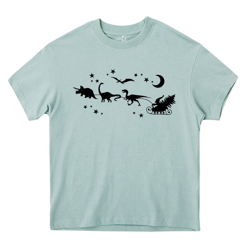 Christmas Santa Dinosaur Sleigh Ride T Rex Funny Gift T Shirt Heavy Core Tee by minhPixels | Teevron