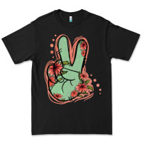 Black Green Glitter Floral Peace Sign Premium Tee - Jasminsmagicworld