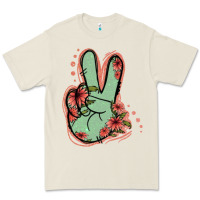 Bone Green Glitter Floral Peace Sign Premium Tee - Jasminsmagicworld