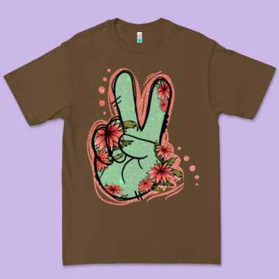 Green Glitter Floral Peace Sign Premium Tee Designed By Jasminsmagicworld