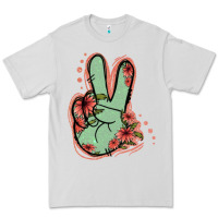 Dove Grey Green Glitter Floral Peace Sign Premium Tee - Jasminsmagicworld