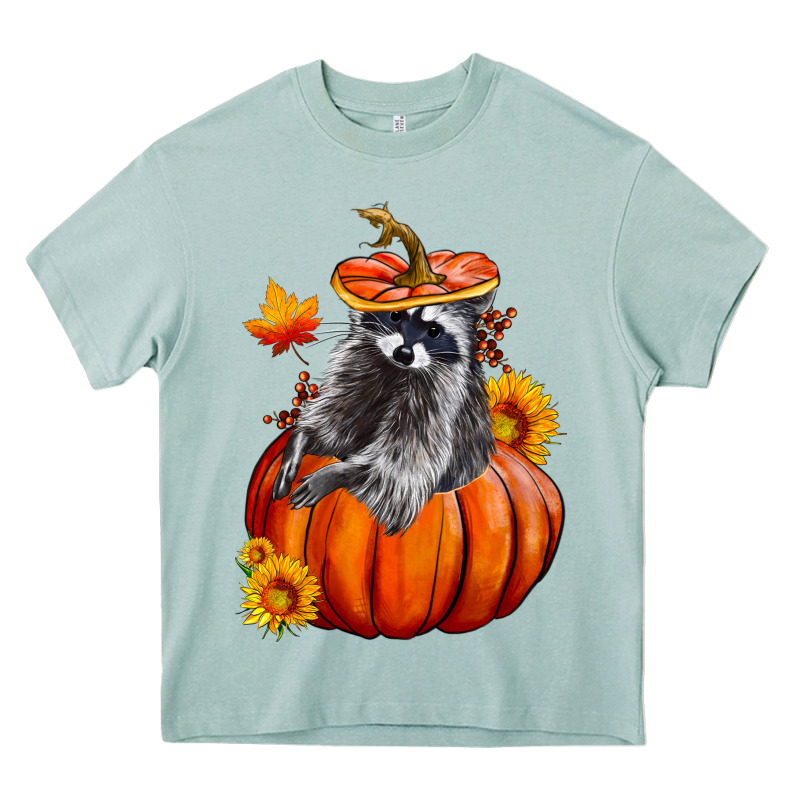 Fall Pumpkin Raccoon Heavy Core Tee by LillyAllenDesigns | Teevron