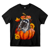 Black Fall Pumpkin Raccoon Heavy Core Tee - LillyAllenDesigns