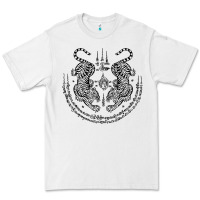 White sak yant thai tattoo twin tiger muay magical thailand gifts t shirt Premium Tee - minhPixels