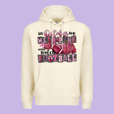 In October We Wear Pink And Watch Football Premium Hoodie Designed By Fadigitalartstudio