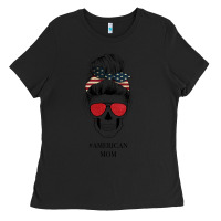 Black Glitter American Flag Patterned American Mom Skull Ladies Tee - Bettercallsaul
