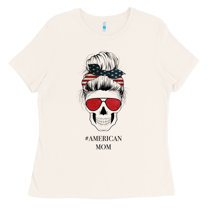 Glitter American Flag Patterned American Mom Skull Ladies Tee by Bettercallsaul | Teevron