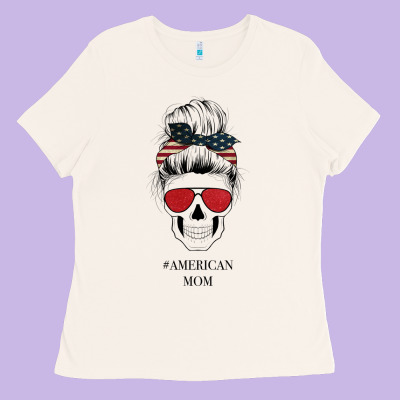 Glitter American Flag Patterned American Mom Skull Ladies Tee Designed By Bettercallsaul