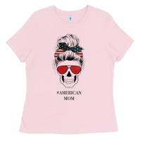Bubblegum Pink Glitter American Flag Patterned American Mom Skull Ladies Tee - Bettercallsaul