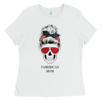 White Glitter American Flag Patterned American Mom Skull Ladies Tee - Bettercallsaul