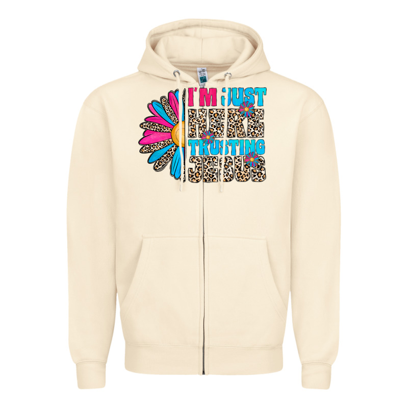 Im Just Here Trusting Jesus Zipper Hoodie by CowhideDigitalArt | Teevron