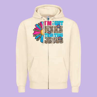 Im Just Here Trusting Jesus Zipper Hoodie Designed By Cowhidedigitalart