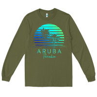 Army Green Vintage Aruba Beach Tropical Vibes Vacation Souvenir Gift Long Sleeve Tee - minhPixels