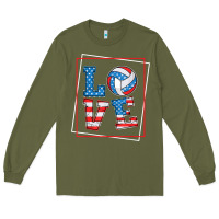 Army Green love usa flag volleyball gifts for volleyball fans teen t shirt Long Sleeve Tee - minhPixels