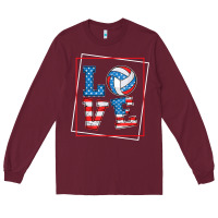 Burgundy love usa flag volleyball gifts for volleyball fans teen t shirt Long Sleeve Tee - minhPixels