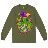 Army Green Mardi Gras with skeleton hand Long Sleeve Tee - HowdyJamesFarm