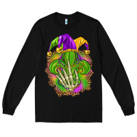 Black Mardi Gras with skeleton hand Long Sleeve Tee - HowdyJamesFarm