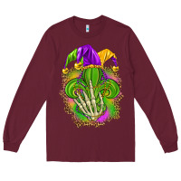 Burgundy Mardi Gras with skeleton hand Long Sleeve Tee - HowdyJamesFarm